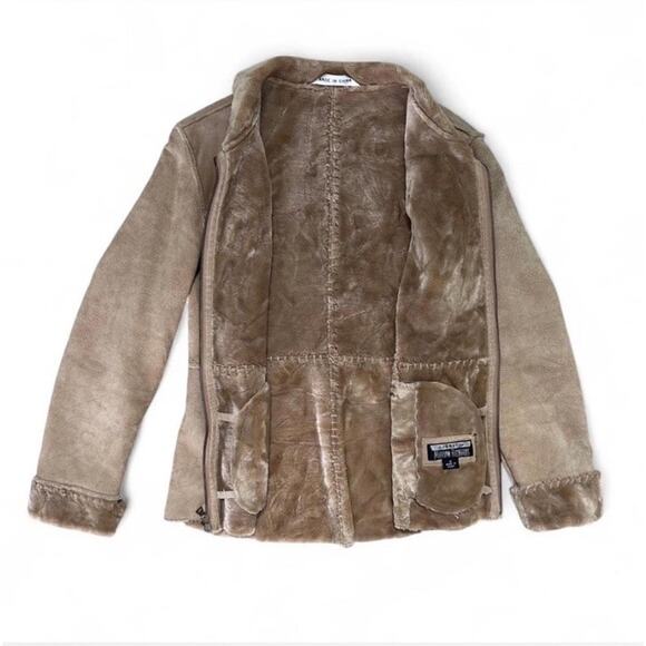 Vintage Genuine Suede Tan Boho Patchwork Womans Zip Faux Fur Lined Jacket Coat S - Picture 5 of 7